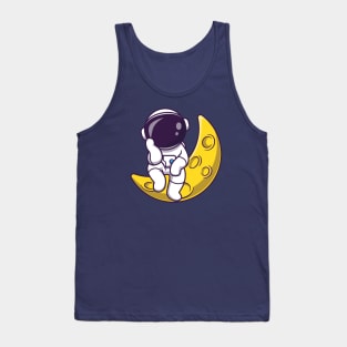 Astronaut Sitting On Moon Cartoon Tank Top